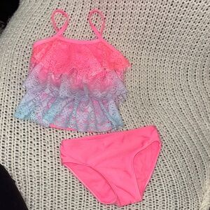 Girls 4-5 Pink Ombre Lace Tankini Set